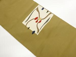 色紙に抽象花葉模様織出し名古屋帯